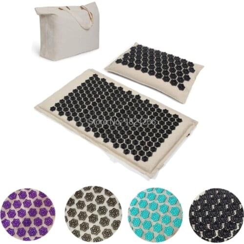 Lotus Acupressure Mat Set (Coconut Fiber Mat + Buckwheat Pillow+ Carry Bag) Relaxation Stress Relief Back Body Massage Mat