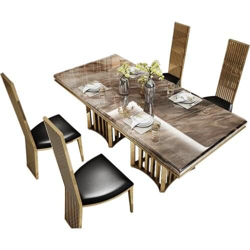 Stainless steel Dining Room Set Home Furniture minimalist modern marble dining table and 4 chairs mesa de jantar muebles comedor