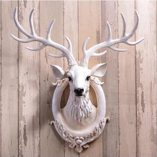 Simulation deer head wall hanging wall decoration Nordic Retro Living room porch background white decoration