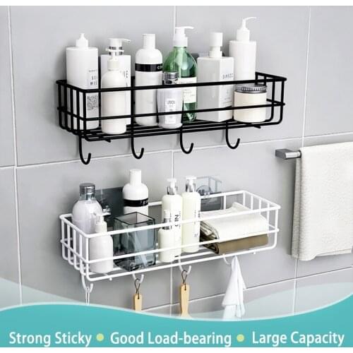 Wall Mounted Bathroom Shelves Floating Shelf Shower Hanging Basket Shampoo Holder WC Accessories Kitchen Seasoning Storage Rack
