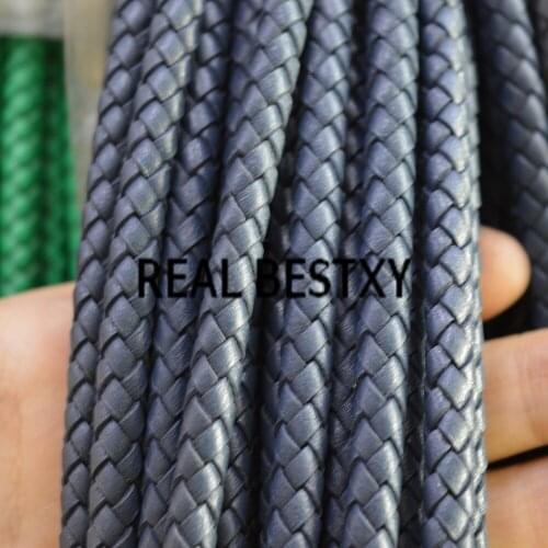 REAL BESTXY 5m/lot 6mm/navy round Genuine Leather Cord Wire Fashion Jewelry DIY Necklace Bracelet Cords Finding leather strip