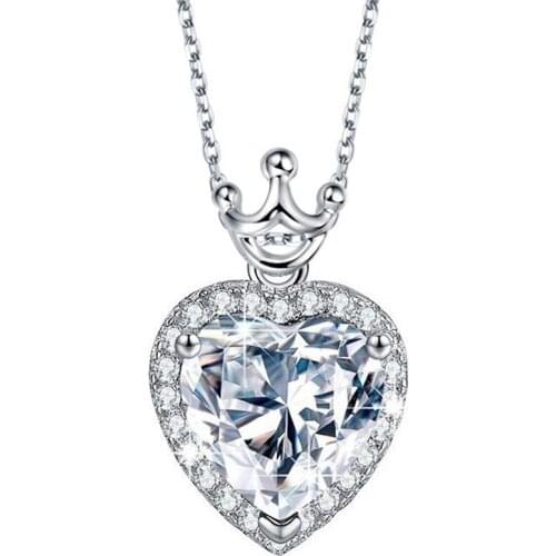 New Brand TracysWing Austrian AAA Zirconia White Gold Color Micro Inlay Fashion Crown On Heart Pendant Necklace Vintage SN682