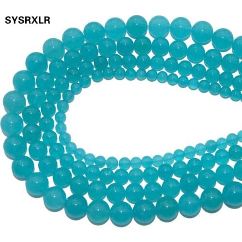 Wholesale Natural Stone Light Blue Chalcedony Jades Round Beads For Jewelry Making DIY Bracelet Necklace 6 8 10 12 MM Strand