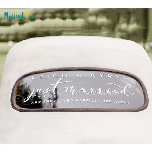 Personlized Name Just married And They Lived Happily Ever After Fancy Wedding Car Window Decal Wedding Party Sign BA248