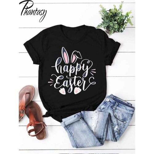 Phantasy Happy Easter Day Letter Printed Women T-Shirts Summer Casual Plus Size Daily Clothing 2021 New Short Sleeve Female Tops