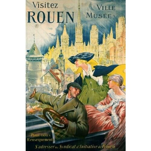 Visitez Rouen (1910) TRAVEL METAL TIN SIGN POSTER WALL PLAQUE