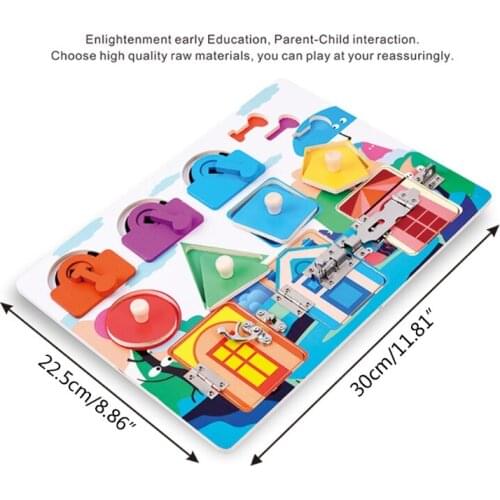 D7WF Educational ToyLocks&Latches Activity Board Childrens Brain Game Kinderganten Lovely Dressing Educational Toy Wood Made