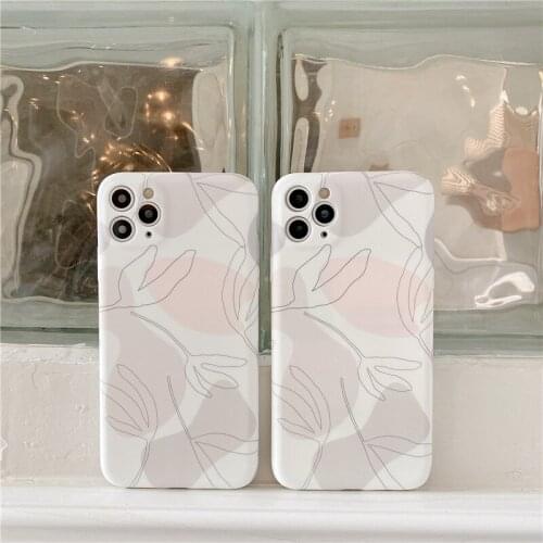 Retro Abstract line art leaf japanese Phone Case For iPhone 12 11 Pro max Xr Xs max 7 8 Plus 12 mini 7Plus case Cute Soft cover