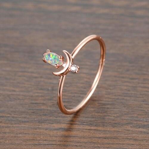 Rose Gold Moon Rings White Oval Opal Ladies Engagement Ring