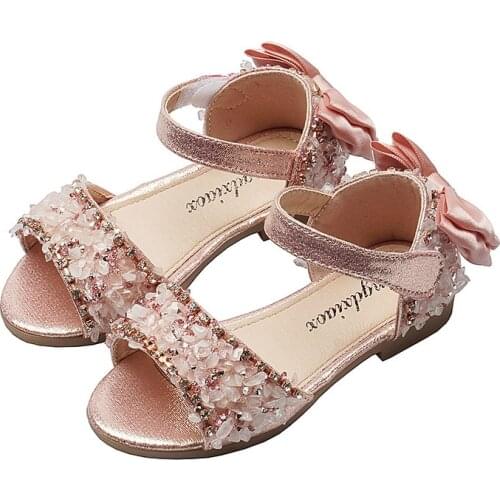 Skoex Kids Shoes Girls Summer Sandals New Fashion Shiny Beaded Soft Bottom Non-slip Bow Childrens Girls Baby Casual Flat Shoes