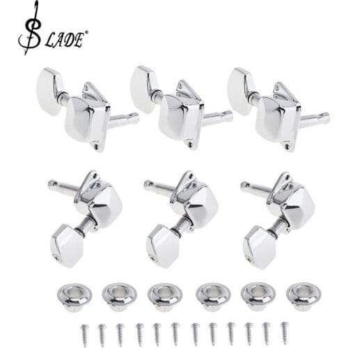 Slade 6pcs Chrome Guitar Tuning Pegs 3R+3L Semi-closed Machine Heads Tuners for Acoustic Folk Guitar