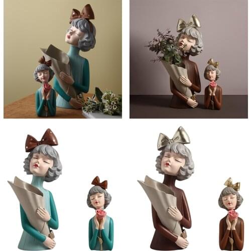 Modern Girl Figurine Livingroom Tabletop Vase Bookcase Shelf Ornaments