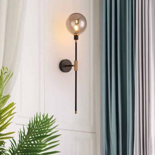 Modern Led Wall Lamp Black Iron Glass Ball Wall Lamps For Living Room Bedroom Loft Decor Nordic Home Bedside Wall Light Fixtures