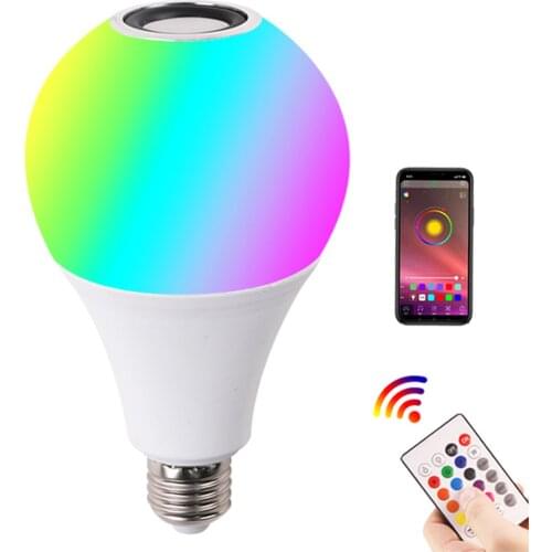 AC85-265V 12W White Light RGB S-mart BT Connected E27 LED Bulb Light with Controller App Control BT Speaker Dimmable for DJ Show