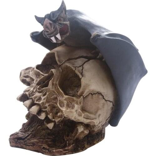 Halloween Decoration Artificial Bat Skull Resin Skeleton Storage Hook Wall Mount Desk Ornament For Home Party Halloween Decor