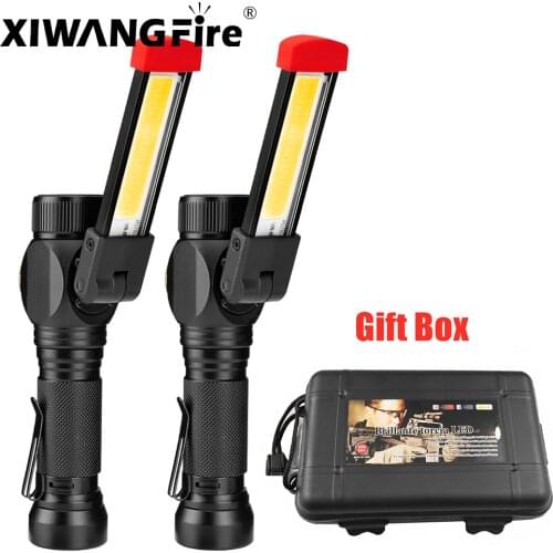 USB Rechargeable with Built-in Battery Set Multi Function Folding Work Light COB LED Flashlight Camping Lights Torch Flashlight