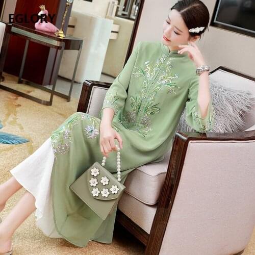 Top Quality New 2020 Autumn Long Coat Trench Women Exquisite Embroidery Flower Single Breasted Green Dark Blue Coat Outwear 3XL