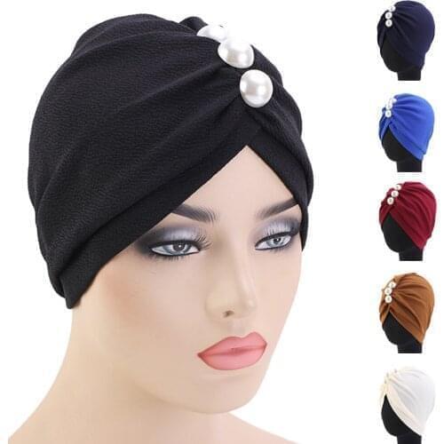 Women Bead Hat Indian Turban Hijab Chemo Cap Muslim Head Cover Beanie Bonnet Islamic Headwear Hair Loss Cover Accessories Arab