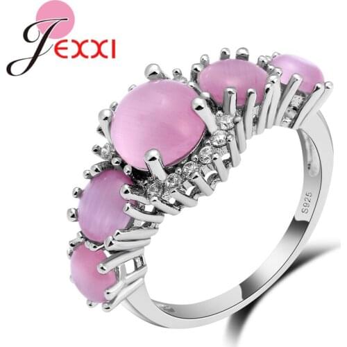 Fashion 925 Sterling Silver Finger Rings Ladies Flower Pink Cubic Zirconia CZ Stone Wedding Jewelry Female Girlfriends