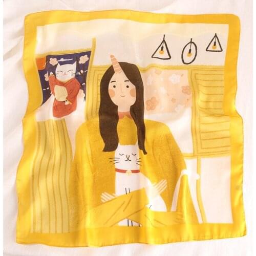KOI LEAPING woman fashion cat pattern printing 70x70cm small square scarf Silk scarf scarves headscarf hot sale gift