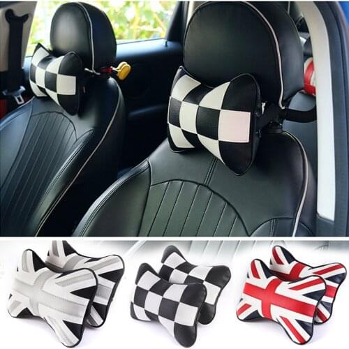 1pcs Car Union Jack Joint PU PP Cotton Headrest Neck Pillow Auto Seat Back For BMW MINI Cooper One S JCW Countryman Accessories