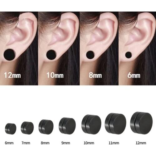 1 Piece Mens Magnetic Stud Earrings Korean Hiphop Rock Titanium Non Pierced Earrings Women Black 8mm 10mm 12mm Earring Clips