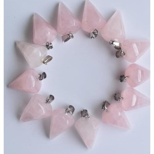 2020 Fashion high quality pink natural stone faceted pendulum charms pendants for jewelry making Wholesale 12pcs/lots free