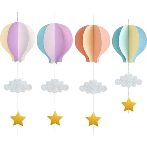 4Pcs Valentines Day 3D Paper Pendant Hot Air Balloons Clouds Stars Hanging Ornaments Shopping Mall Birthday Party Scene Layout