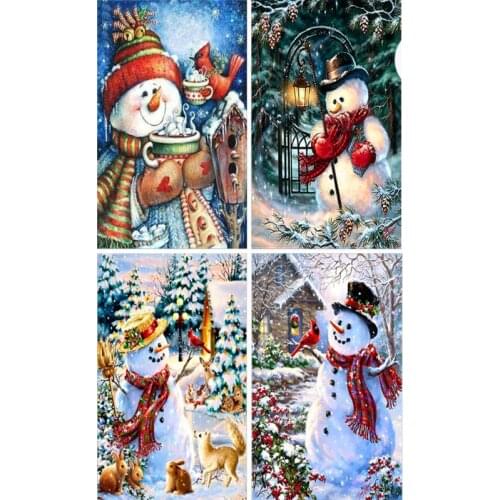4 Pack 5D DIY Diamond Painting Kits Christmas Snowman Drill Rhinestone Embroidery Cross Stitch Home Decor