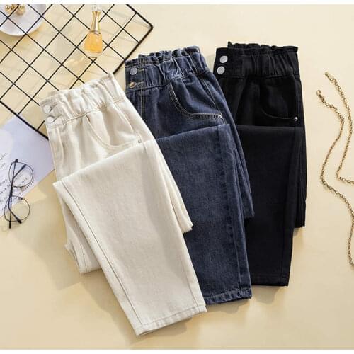 4XL Plus Size Womens Denim Trousers Casual Streetwear High-Waist Harem Pants Pantalon Femme Apricot Black Mom Jeans Mujer C7371