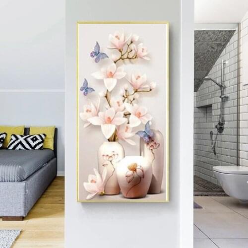 5D Diamond Painting Flower Full Drill Round Diamond Embroidery Vase Pictures Of Rhinestones Mosaic Craft Kit Entrance Decor