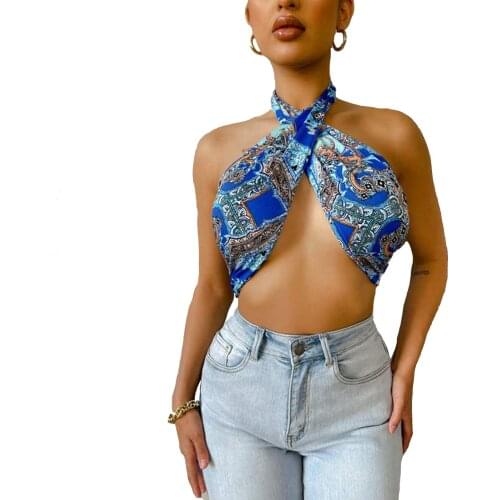 Puloru Bohemian Criss Cross Halter Tank Tops Sexy Womens Sleeveless Crop Tops Summer Party Backless Tie Up Bustier Corset Top