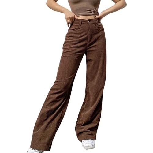 Women 90s Indie Streetwear Corduroy Pants Vintage Teenager Skater Girl Style Baggy Pants Fashion High Waist Trousers #T2G