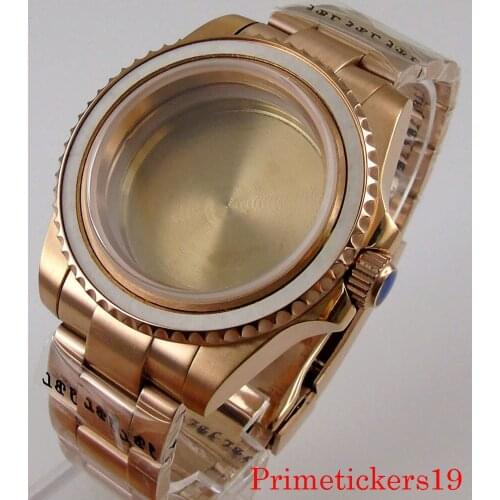 40mm rose gold plated watch case watch strap fit NH35 NH36 automatic movement rotating bezel deployment buckle