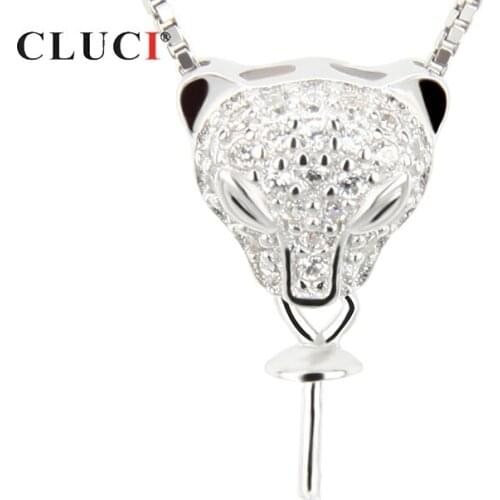 CLUCI Silver 925 Women Leopard Shaped Pendant Jewelry for Necklace Making 925 Sterling Silver Pearl Pendant Mounting SP044SB