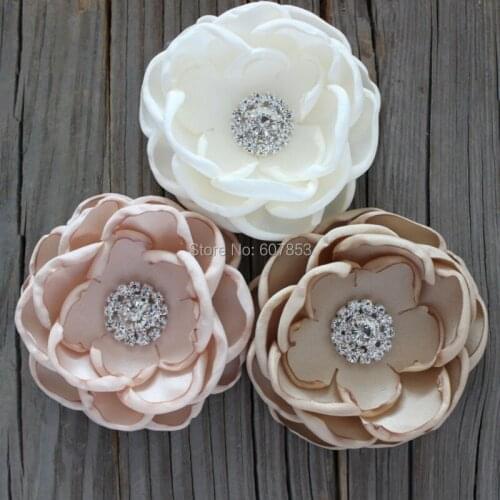 Kids Burned edges flower Romantic Satin Fabric Hair flower,ruffled curly rhinestone flower singed flower 500pcs