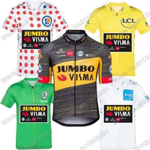 2021 Jumbo Visma Cycling Jersey Short Sleeve France Tour Cycling Clothing Yellow Green White Polka dot Road Bike Shirts Maillot