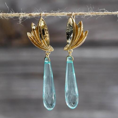 Elegant Blue Crystal Droplets Stone Long Earrings for Women Fashion Jewelry Gold Lotus Hanging Dangle Earrings Z3D321