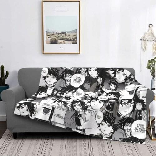 Derp Giyuu Collage Demon Slayer Blanket Flannel Decoration Manga Portable Soft Throw Blankets for Bed Outdoor Bedding Throws