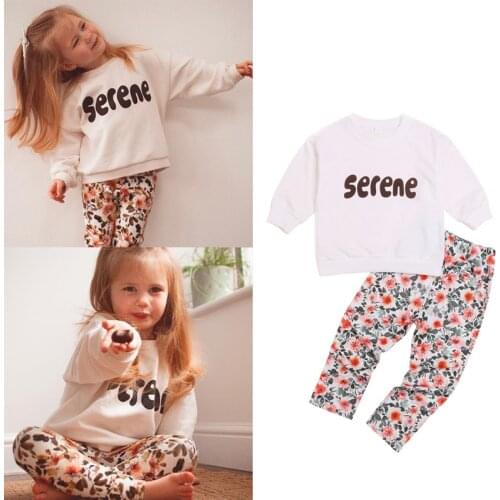 FOCUSNORM 0-4Y 2pcs Sweet Baby Girls Clothes Sets Letter Long Sleeve Sweatshirt Tops Floral Printed Pants Outfits Autumn