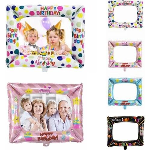 Birthday Photo Booth Foil Balloons Happy Birthday Balloon Photo Frame Globo Photoprop Kids Birthday Party Baby Shower Decoration