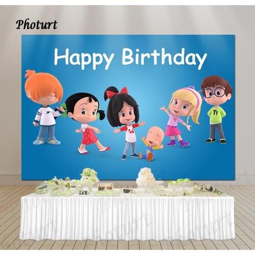 PHOTURT Cleo and Cuquin Birthday Party Backdrop Cartoon Photography Background Blue Vinyl Photo Banner For Decorate Props