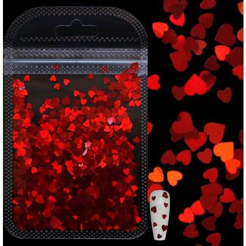 Holographic Sweet Love Heart Nail Glitter Flakes 3D Shining Mixed Size Sequins For Nail Art Paillette Manicure DIY Decorations