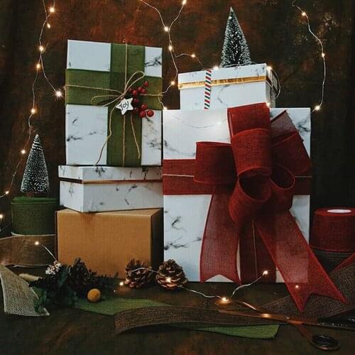 Natural Jute Burlap Wired Ribbon Rolls Solid Color Christmas Gift Decoration Rustic Wedding DIY Festival Party Home Decoration