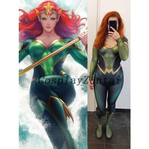 Mera Version Woman Cosplay Costume 3D Print Spandex Zentai Bodysuit halloween costumes for woman High Quality Jumpsuit