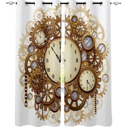 Clock Gear Steampunk Metal Window Curtains Living Room Curtain Home Decor