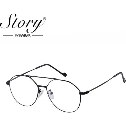 STORY fashion round sunglasses women men 2019 brand Anti-blue light flat mirror double bridge ploygon glasses frame PS9805T