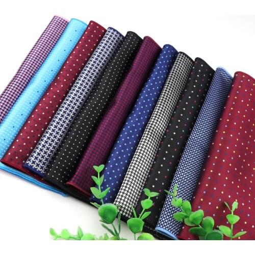 Mens Handkerchief Polka Dot Plaid Woven Printing Pocket Square Hankies Business Casual Polyester Hanky