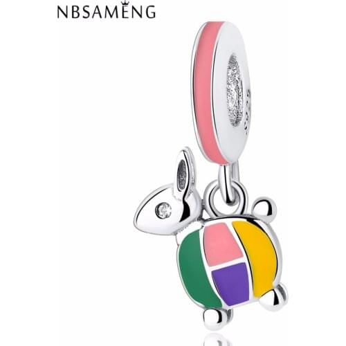 NBSAMENG 100% 925 Sterling Silver Bead Charm Colorful Donkey Pendant Beads Clear CZ Animal Fit Bracelets Jewelry