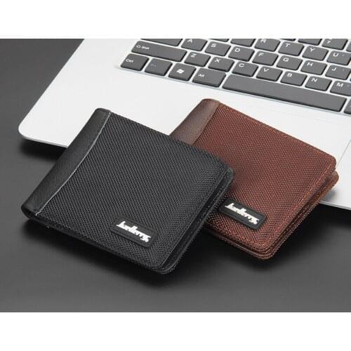 New Mens Short Wallet Canvas European and American Genuine Leather Multi-card Open Leisure Purse